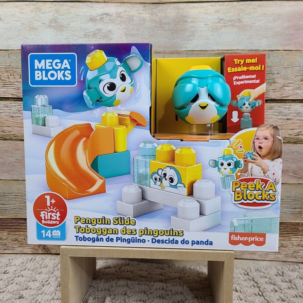 NIB PENGUIN SLIDE Mega Bloks Peek A Blocks with Big Blocks First Builders 14pc